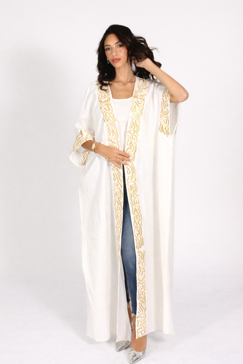 Ivory Noor Embroidered Abaya