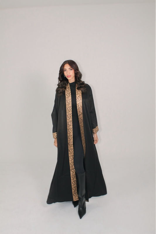 Noir Zahra Gold Trim Abaya
