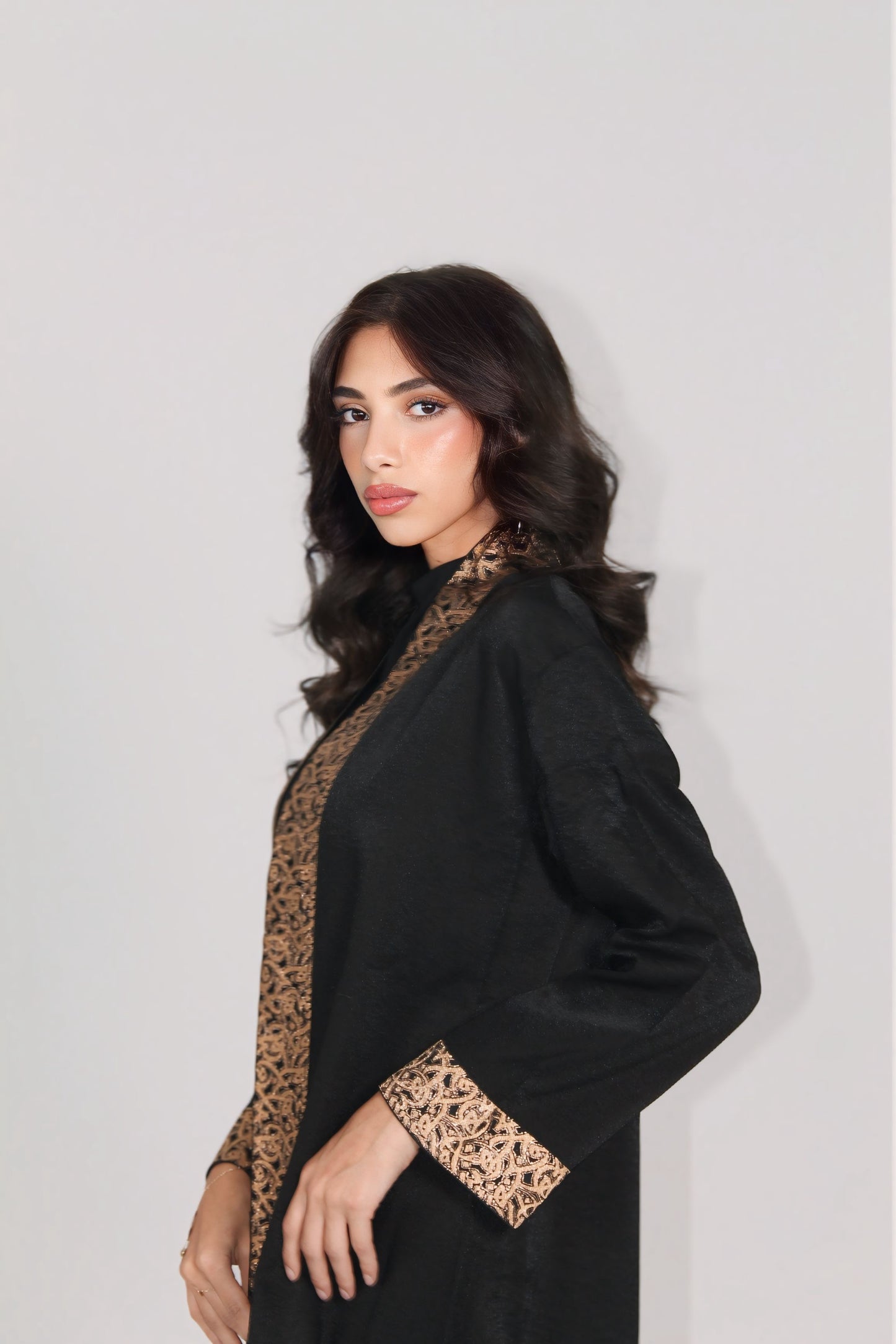 Noir Zahra Gold Trim Abaya